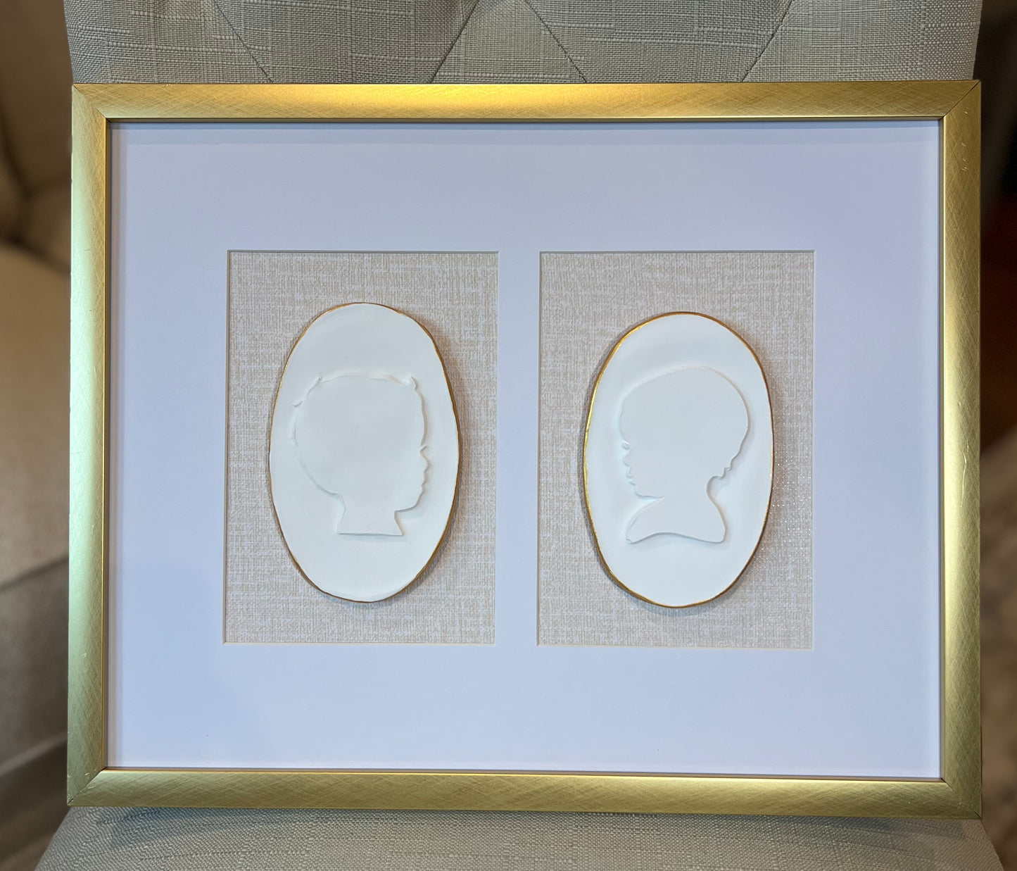 Custom Sibling Silhouettes in Brushed Gold Frame