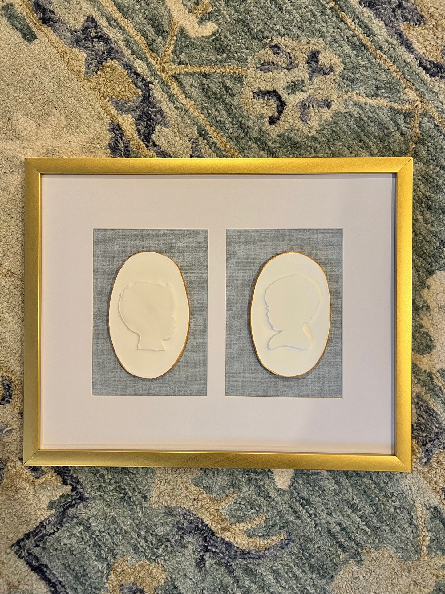 Custom Sibling Silhouettes in Brushed Gold Frame